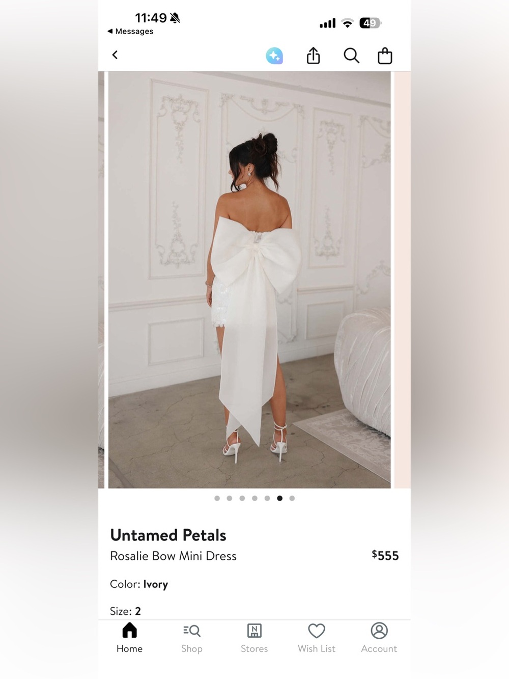 Untamed Petals Rosalie Bow Mini Dress in Ivory- Size 2